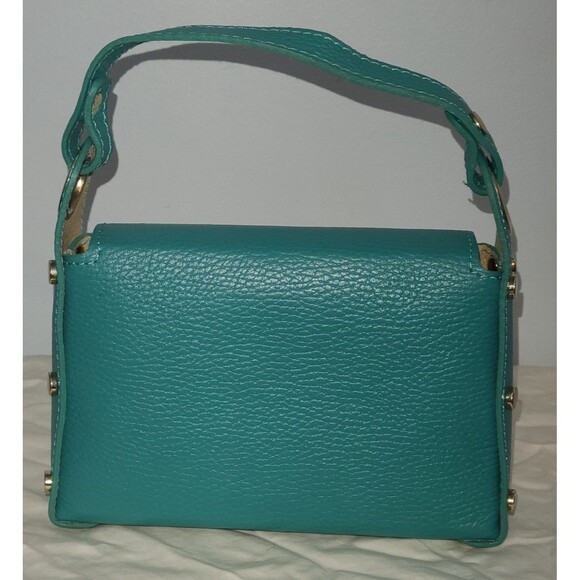 Vera Pelle Green Handbag Bee Clasp Purse Pebbled Leather Made in Italy - Picture 2 of 12
